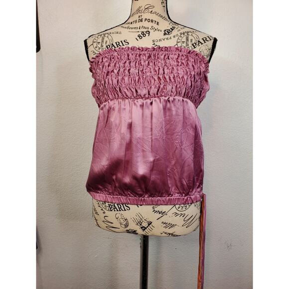 The Limited Silk Going Out Tube Top Small Smocked Side Tie Pink Milkmaid Y2K - Picture 2 of 11